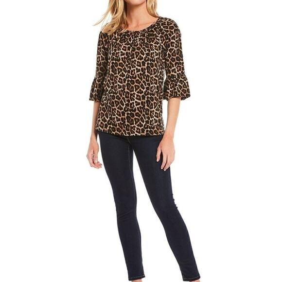 Michael Kors Leopard Print Peasant Top - Picture 1 of 8